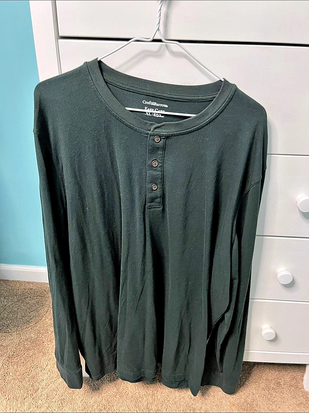 Croft & Barrow Men's Henley Long Sleeve in Green Size XL